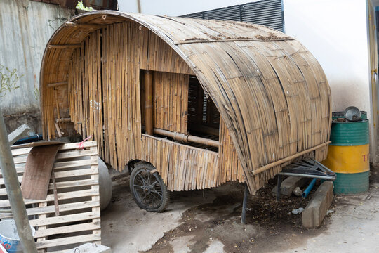 Old bamboo trailer in China.