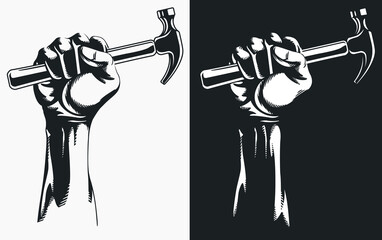 Silhouette hand holding hammer clipart drawing, transparent logo illlustration