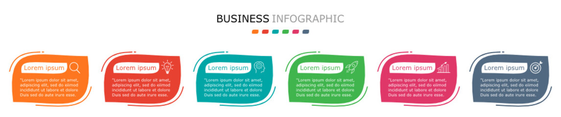 Business infographic Vector with 6 steps. Used for information,marketing,label,brochure,sign,outline, agenda,process,design,project,strategy,brainstorm,creative,growth,abstract,stairs,idea,text,work.