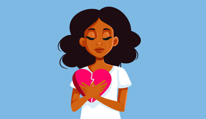 Sad Crying Woman Holding a Broken Heart