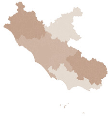 Lazio map, division by provinces and municipalities. Closed and perfectly editable polygons, polygon fill and color paths editable at will. Levels. Political geographic map. Italy