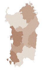 Sardegna map, division by provinces and municipalities. Closed and perfectly editable polygons, polygon fill and color paths editable at will. Levels. Political geographic map. Italy