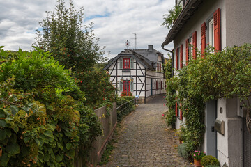 Fototapeta na wymiar small street in the old town of Kronberg im Taunus, Hesse, Germany