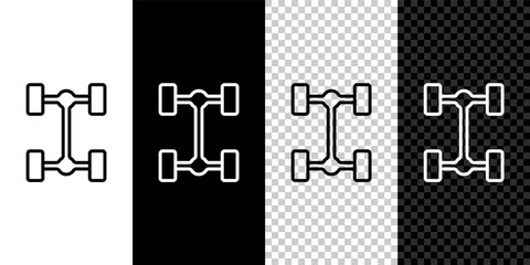 Set line Chassis car icon isolated on black and white,transparent background. Vector.