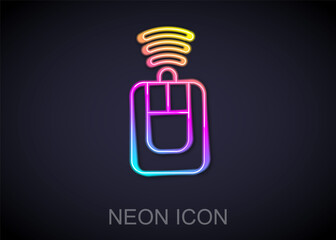 Glowing neon line Car key with remote icon isolated on black background. Car key and alarm system. Vector.