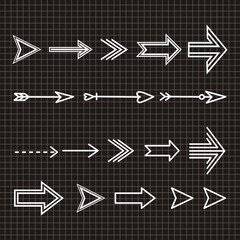 Set of Arrow Hand Drawn Design Element on black background.