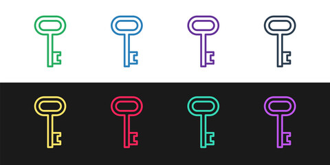 Set line House key icon isolated on black and white background. Vector.