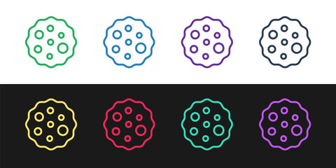 Set line Cookie or biscuit with chocolate icon isolated on black and white background. Vector.