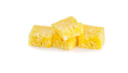 Cubes of canned pineapple isolated on white background