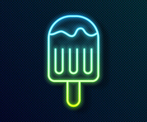 Glowing neon line Ice cream on stick icon isolated on black background. Sweet symbol. Vector.