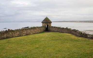 Defence Wall and Lookout Tower a part of the sea wall overlooking the Forth. Located in ...