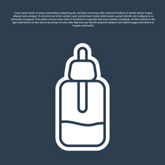 Blue line Essential oil bottle icon isolated on blue background. Organic aromatherapy essence. Skin care serum glass drop package. Vector.
