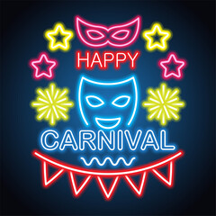 happy carnival festive concept neon sign. vector illustration