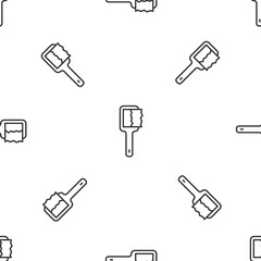 Fototapeta premium Grey line Sauna brush icon isolated seamless pattern on white background. Wooden brush with coarse bristles for washing in the bath. Anti cellulite massage. Vector.