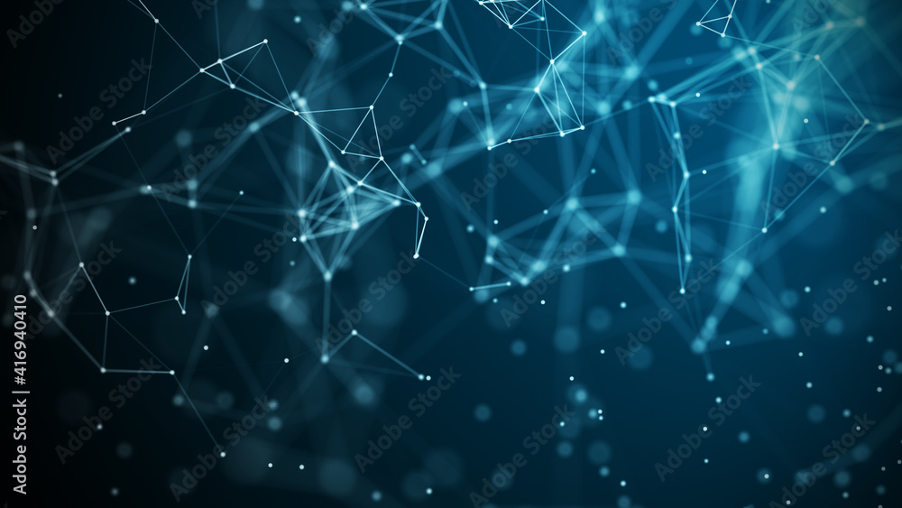 Poster network connection structure. abstract background with moving dots and lines. futuristic illustratio