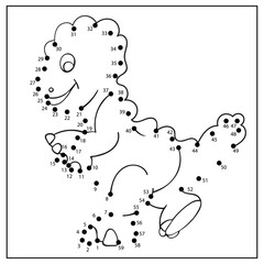 Kids worksheet. Children game dot to dot connect drawing of dinosaur. Vector activity page.