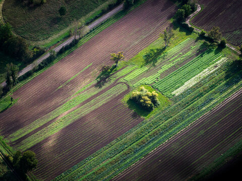 vue aérienne de champs à Broué en Eure-et-Loir en France
