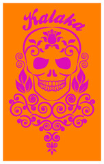 Skull-With-Ornaments-on-Orange-Background