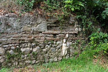 Part of the ancient walls in the archaeological site of Dion in northern Greece