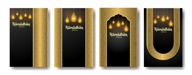 Ramadan Kareem vertical banner with lantern lights. Vector Illustration for greeting cards, posters and vouchers.