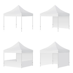 Display Tents Mockups with Side Views Isolated on White Background. Vector Illustration - obrazy, fototapety, plakaty