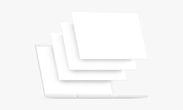 Clay Laptop Computer Mockup with Blank Wireframing Pages. Concept for Showcasing Web-Design Projects. Vector Illustration