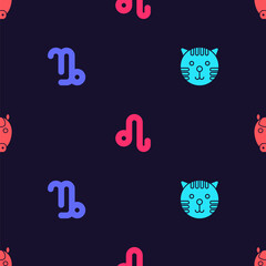 Set Tiger zodiac, Capricorn, Leo and Horse on seamless pattern. Vector.