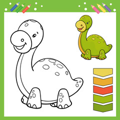 Naklejka premium Coloring page a cute dinosaur. Kids activity game. Drawing cartoon animals character. Children worksheet. Vector illustration.