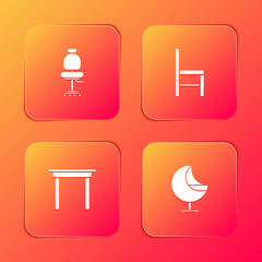 Set Office chair, Chair, Wooden table and Armchair icon. Vector.