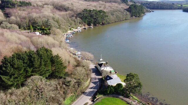 aerial towards sunny corner and Boscawen park near truro cornwall england uk drone