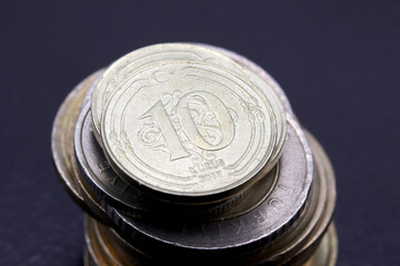 close-up Turkish coins on a background