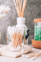 Set of Eco Friendly Bath Items, such as bath salts, reusable cotton pads, diffuser, bamboo cotton buds