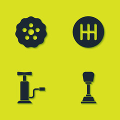 Set Gear, shifter, Car air pump and icon. Vector.