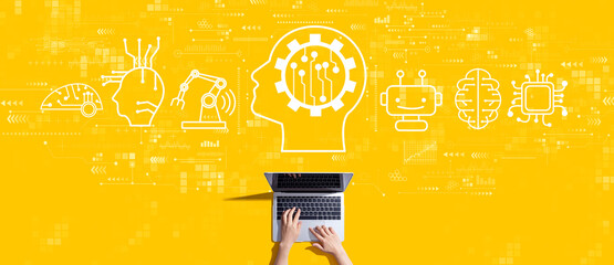 Future technology concept with person working with a laptop