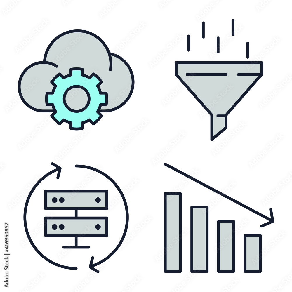 Poster set of data analysis icon. statistics, analytics pack symbol template for graphic and web design col
