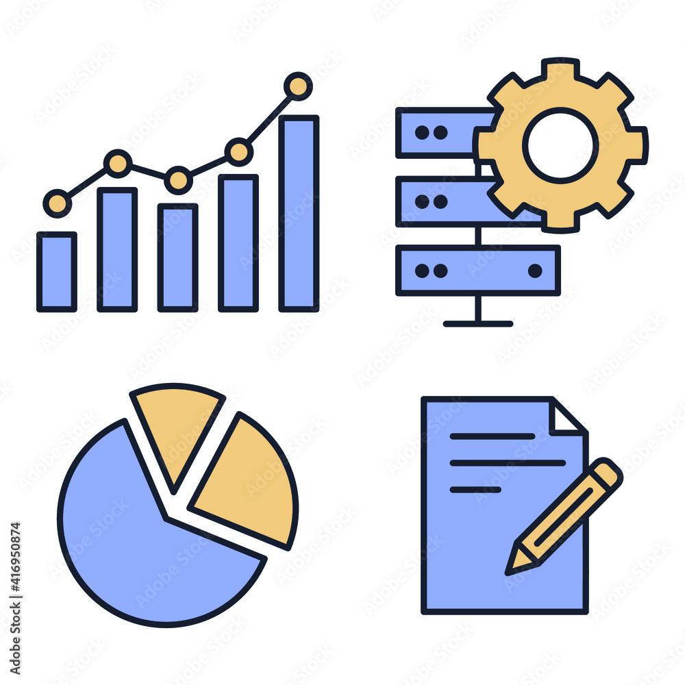 Aufkleber set of data analysis icon. statistics, analytics pack symbol template for graphic and web design col