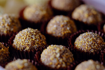 close up of pralines with orange