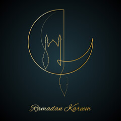 Vector Illustration of Golden Ramadan Kareem Line Art Drawing. Good for Greeting Card, Cover, Poster, Banner, Invitation, and others.