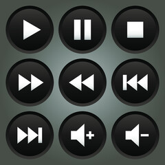 Media player buttons. Multimedia keyboard with play, pause, stop, skip next and skip back icon. Vector flat style illustration isolated