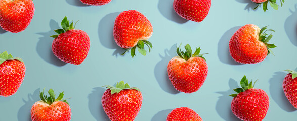 Fresh red strawberries overhead view - flat lay