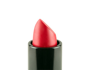 Single opened red lipstick isolated on white background. Close-up