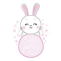 Smiling and Happy Easter Rabbit, or Easter Bunny holding