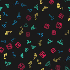 Set line Hammer, Folder tree, and Police badge on seamless pattern. Vector.