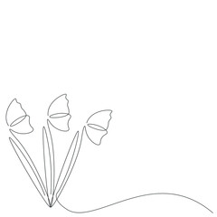 Flower silhouette line drawing, vector illustration