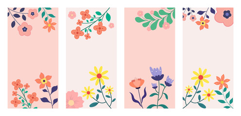 Set of spring background with copy space for text. Usable for Banners, posters, cover design templates, social media stories wallpapers.
