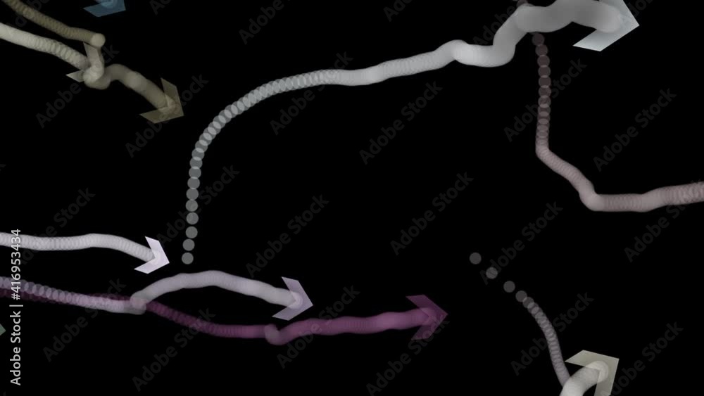 Poster abstract triangles randomly moving in space and leaving a trail. isolated black background. 3d illus