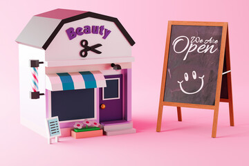 We are open chalk a board shop sign, 3D Illustration