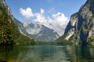 Fototapeta na wymiar Lake Obersee, a picturesque mountain lake in the Berchtesgaden Alps, Bavaria, Germany.