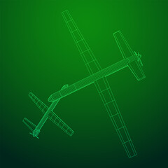 Military drone combat unmanned aerial vehicle. Recon aircraft plane. Wireframe low poly mesh vector illustration.