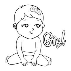 Cute Girl.cartoon hand drawn vector illustration. Can be used for baby t-shirt print, fashion print design, kids wear, baby shower celebration greeting and invitation card.